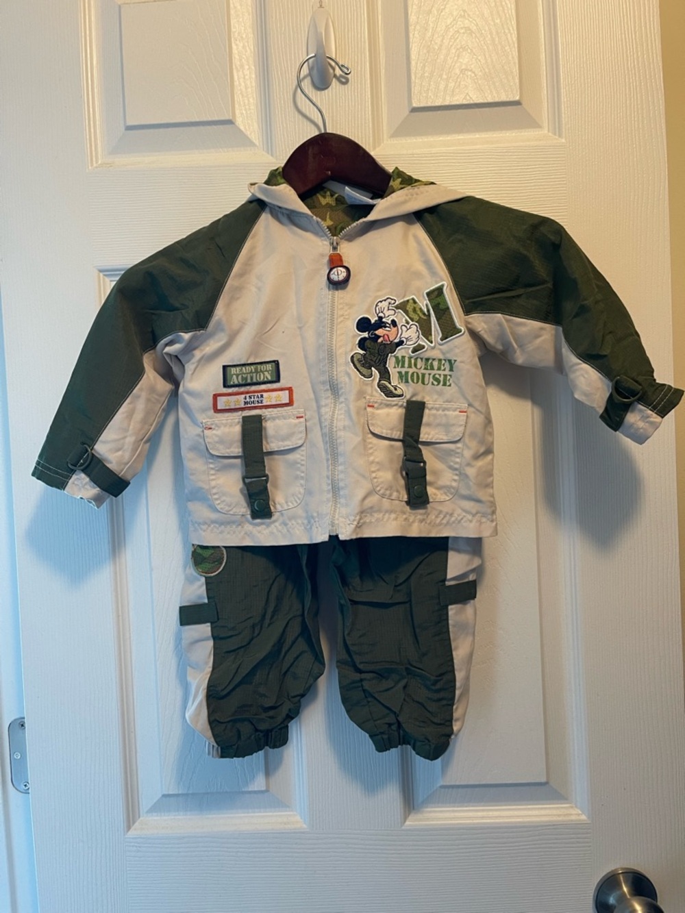 Disney Mickey Mouse Olive Green and Cream Toddler Jacket & Pants Set
